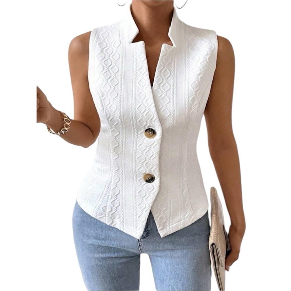 Shein Solid Jacquard French Style Suit Top Textured Buttoned Vest Size L